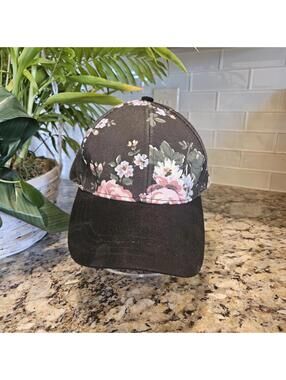 Black Floral Crown Ladies Adustable Strap Hat Suede Bill